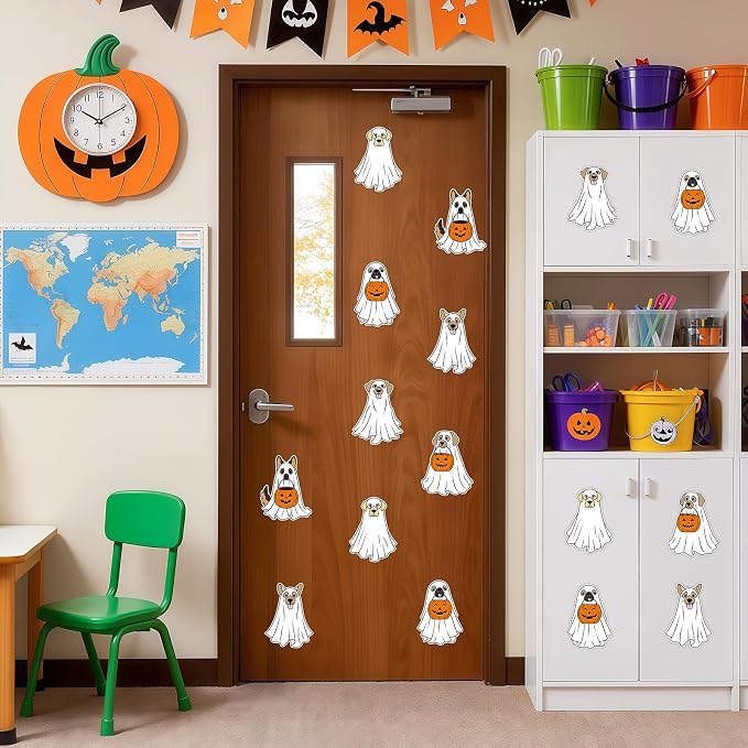 54Pcs Halloween Ghost Cutouts, Classroom Halloween Bulletin Board Paper Cutouts