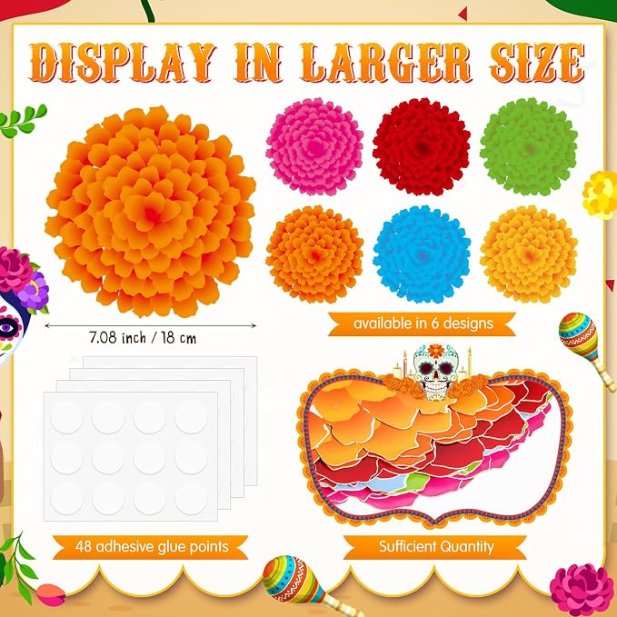 Taobary 24 Pcs 7.09'' Fiesta Flower Cutouts Classroom Bulletin Board