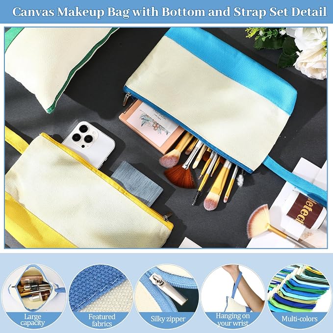 Silkfly 30 Pcs Cotton Canvas Makeup Bags Cosmetic Zipper Bags 10.2 x 5.5 x 2''