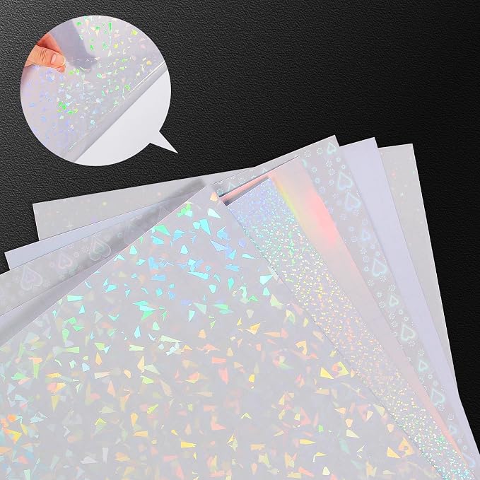 36 Sheets Holographic Sticker Paper Clear Self Adhesive Laminate Sheets |