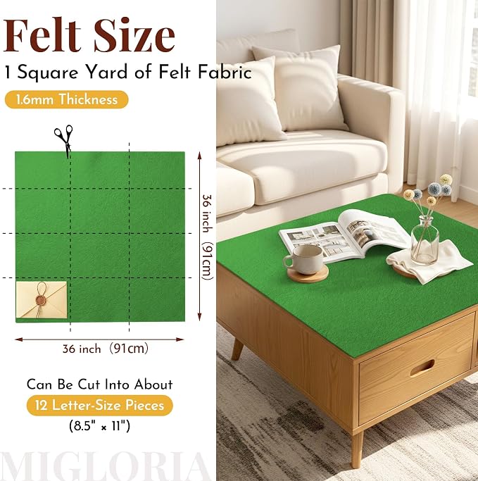 Large Felt Fabric Sheet 36 x 36 Inch, 1.6mm Thick | Soft nonwoven felt