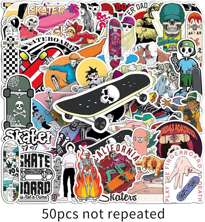 Cool Skateboard Stickers, Vinyl Waterproof Sticker Packs Bulk