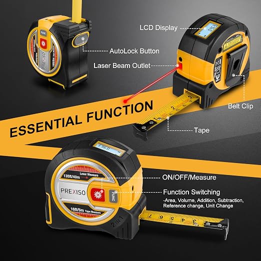 PREXISO 2-in-1 Laser Tape Measure