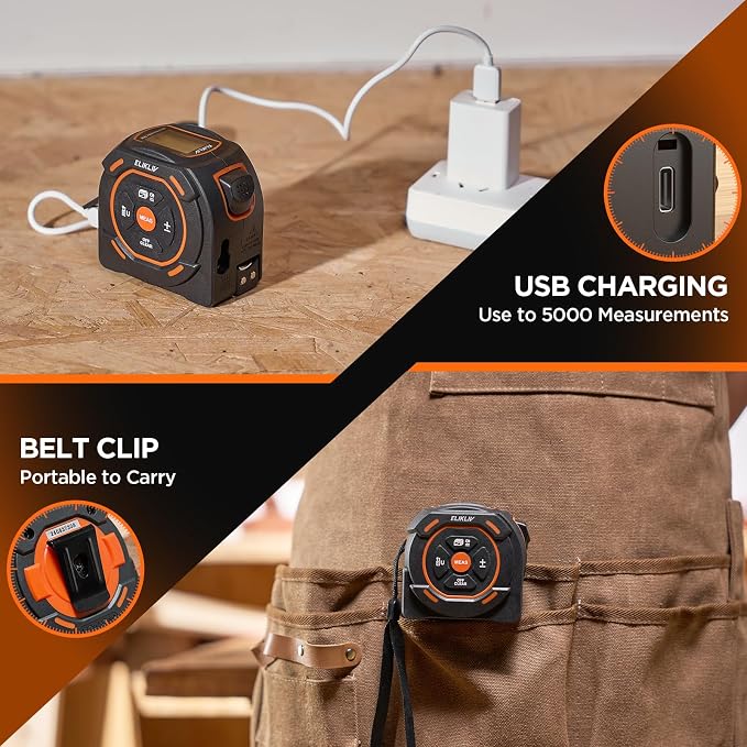 Laser Tape Measure 2-in-1, 197Ft Laser & 16Ft Digital Tape Measure | LCD Display