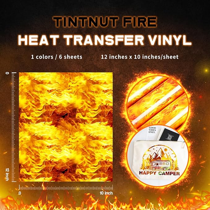Tintnut Yellow Flame Heat Transfer Vinyl, stretch washable, suitable