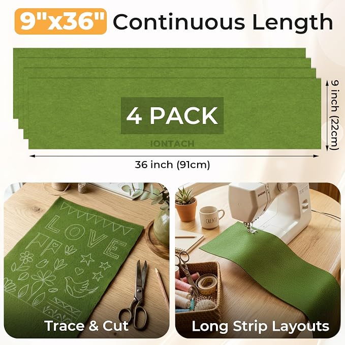 IONTACH 9" X 36" Soft Felt Sheets 1.6mm Thick | Acrylic Felt Fabric