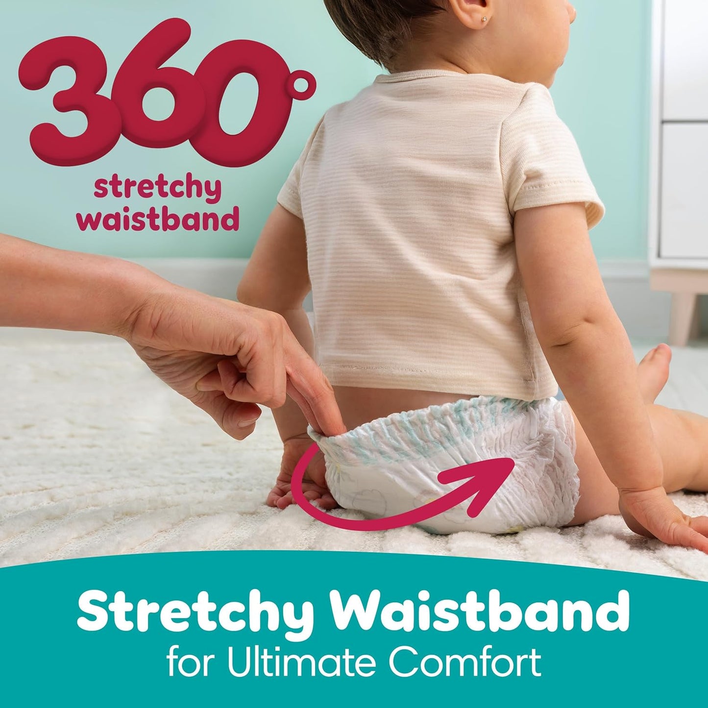 Pampers Diapers - Swaddlers 360° - Size 6, 72 Count, up to 100% Leakproof Comfy Dry Fit, Designed for Easy Changes, Pull On Baby Diaper (Packaging May Vary)