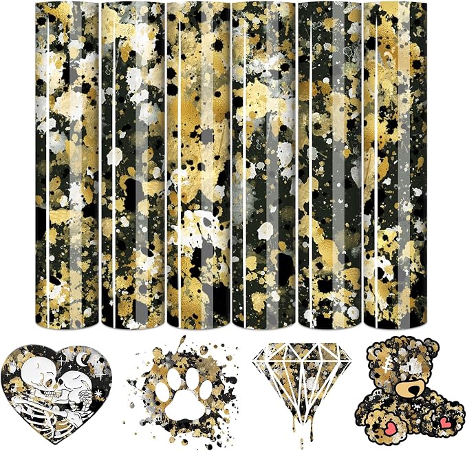 Tintnut Black Gold Splash Heat Transfer Vinyl, stretch washable, works