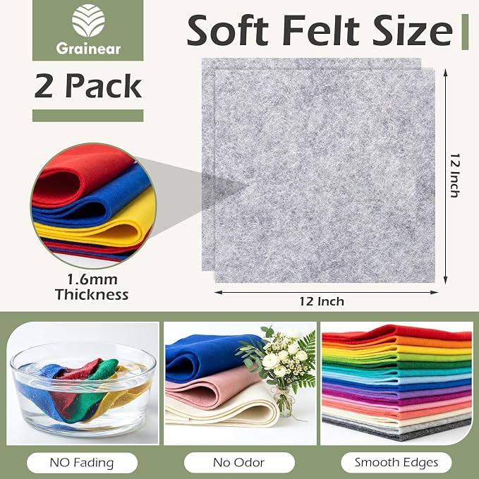 Gray Soft Felt Sheets for Crafts, 1.6mm Thick, Handmade Crafts, DIY Projects