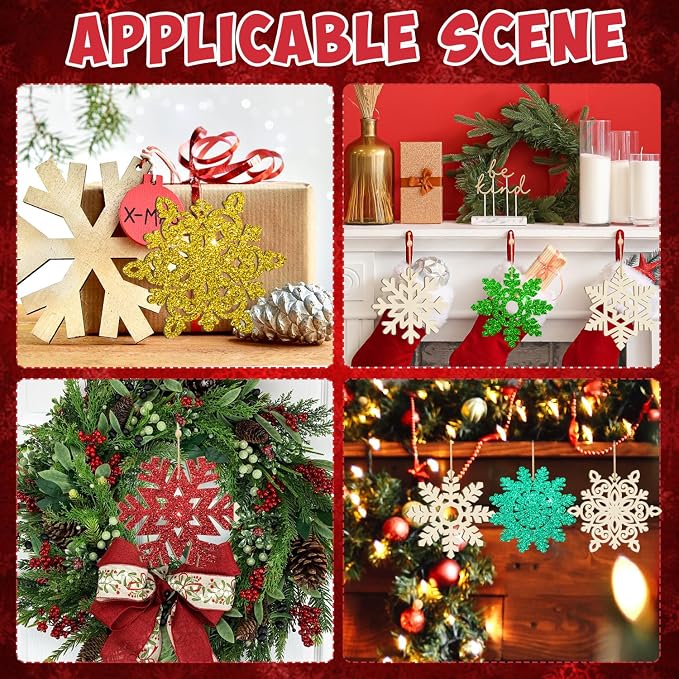 36PCS Wooden Christmas Decoration Snowflake Ornaments to Paint Christmas