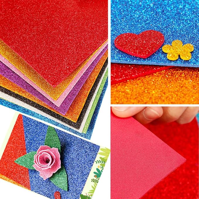10 Sheets Glitter Paper Sheet for Crafts, A4 Cardstock Self-adhesive Paper for