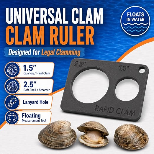 Clam Measuring Tool | 1.5" Quahog & 2.5" Soft-Shell Clam Gauge | Floats in