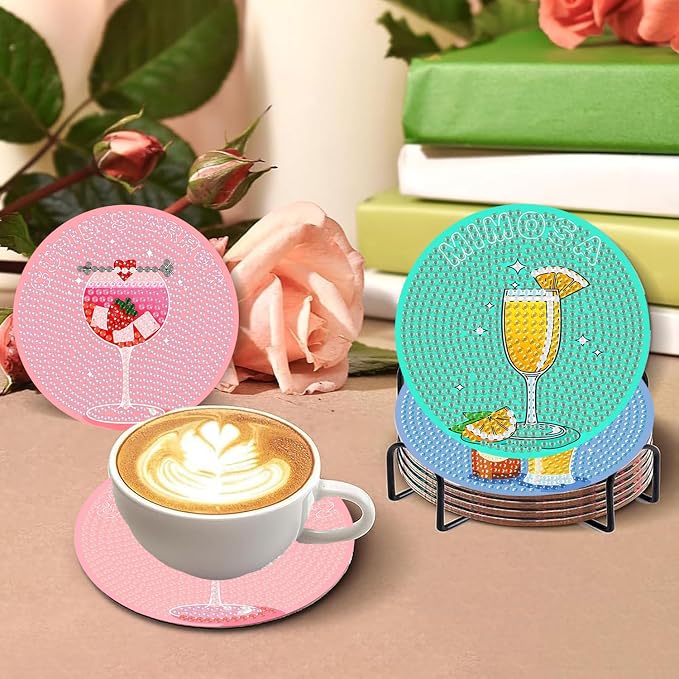Benjenes 8 PCS Diamond Art Coasters Kits Cocktail Diamond Painting Coaster |