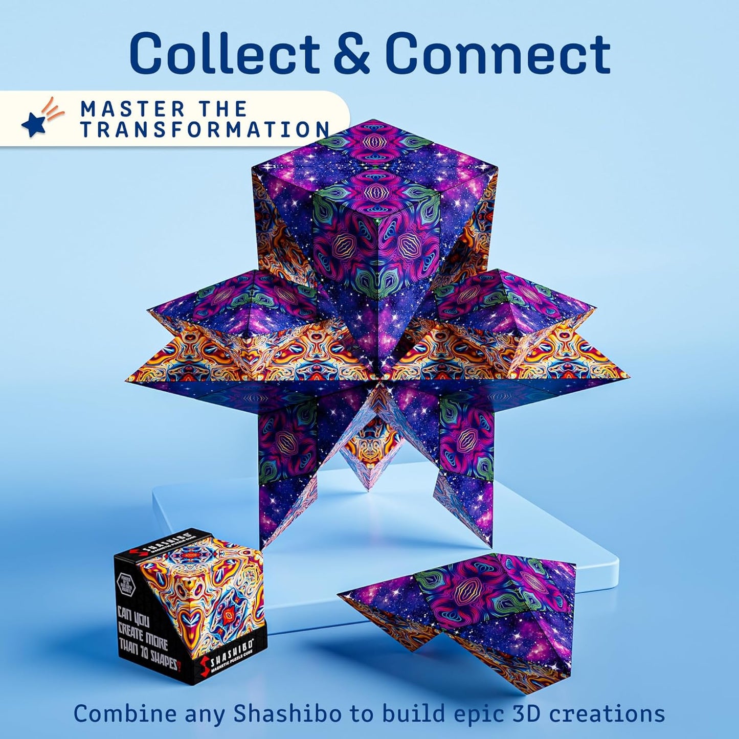 Shashibo Shape Shifting Box - Award-Winning Fidget Toy w/ 36 Rare Earth Magnets - Fidget Cube Transforms Into Over 70 Shapes, Sensory Toy Gift for Kids, Teens, and Adults (Spaced Out)