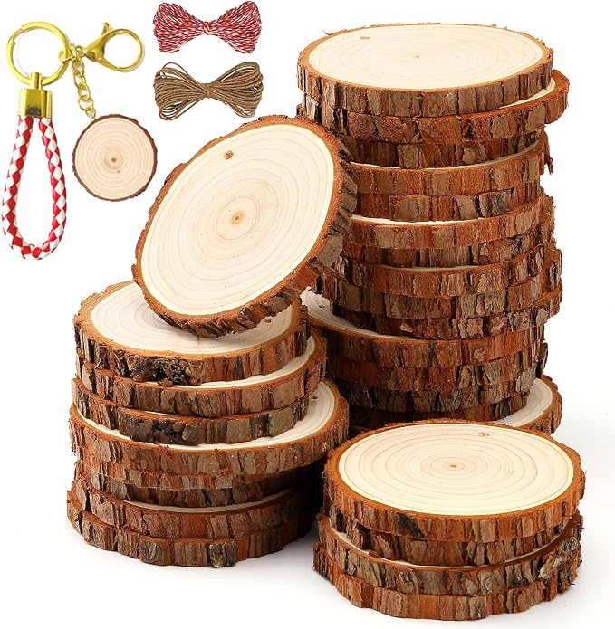 SENMUT Unfinished Wood Slices 30pcs 2.4"-2.85" Wood Circles