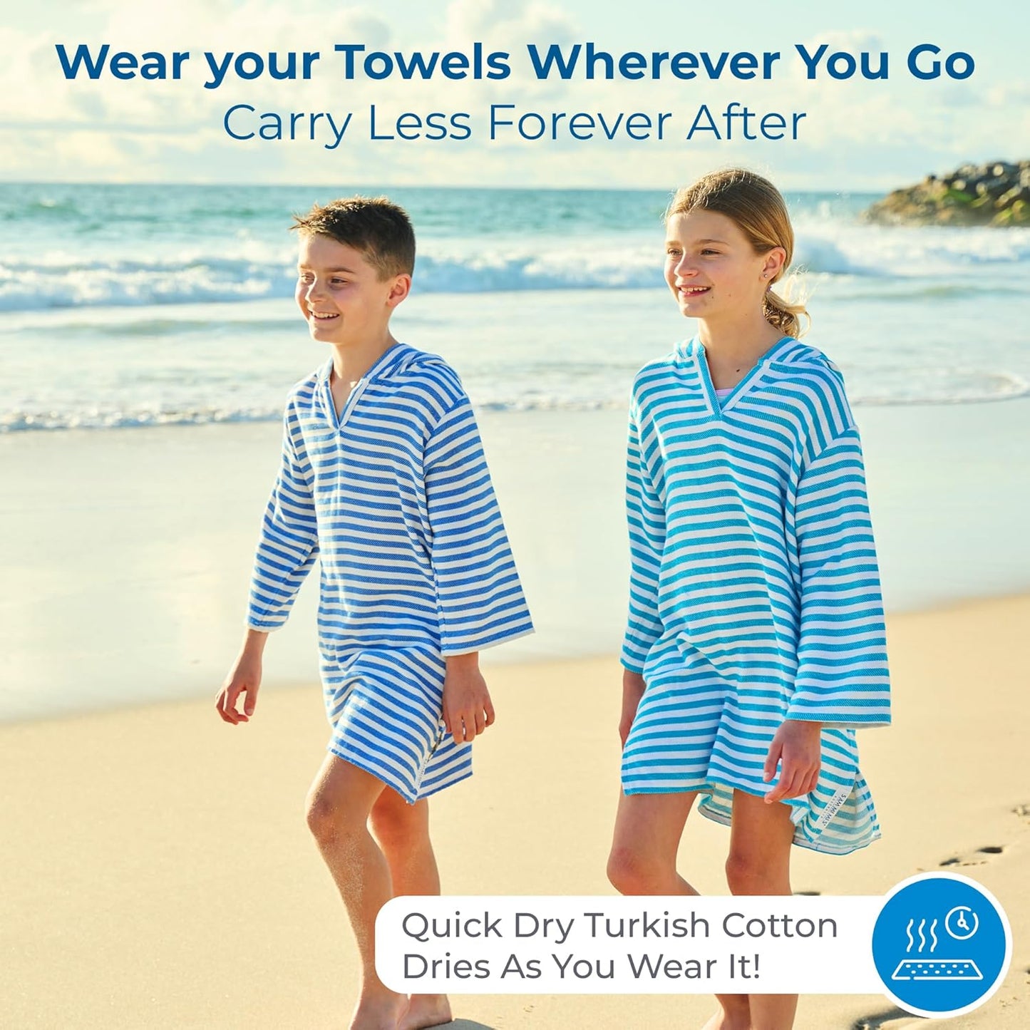 SAMMIMIS Boys & Girls Swim Cover Up - Kids Hooded Beach Towel with Long Sleeves - Pullover Beach Towel, Swim Poncho with Hood