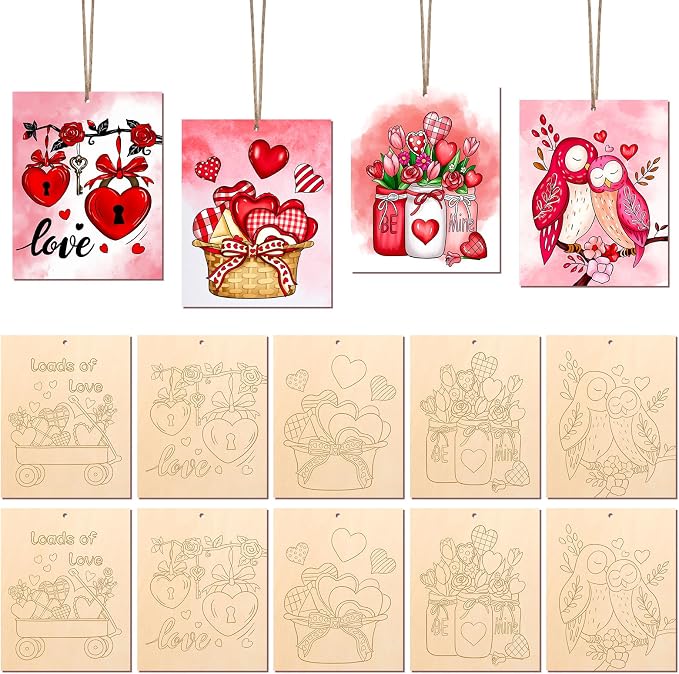 COCHIE 10 Pieces Large Valentines Day Unfinished Wood Crafts to Paint