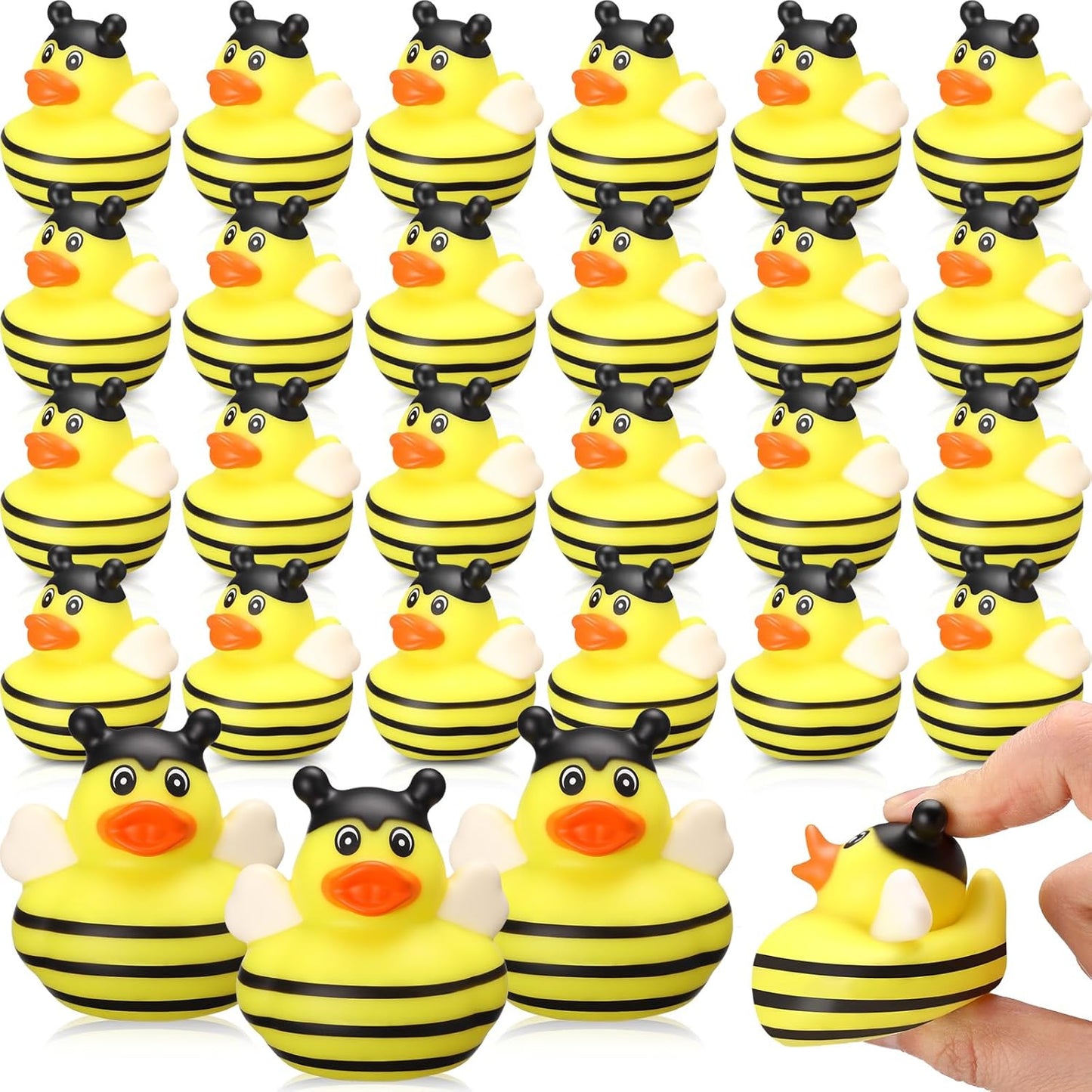 Jexine 24 Pieces Rubber Ducks 4 Styles Assorted Rubber Fun and Adorable Gifts Birthday Party Supplies Bathtub Floating Ducking Reward Gift Bag Filler(Bee Style)