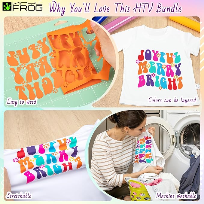 VINYL FROG Heat Transfer Vinyl Bundle 22 Pack Multicolored HTV Vinyl Sheets