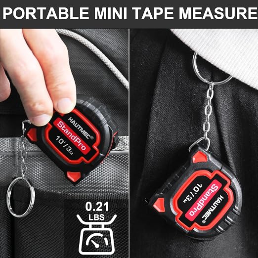 HAUTMEC 3pc Small Mini Tape Measure 10ft, Keychain Measuring, Metric and