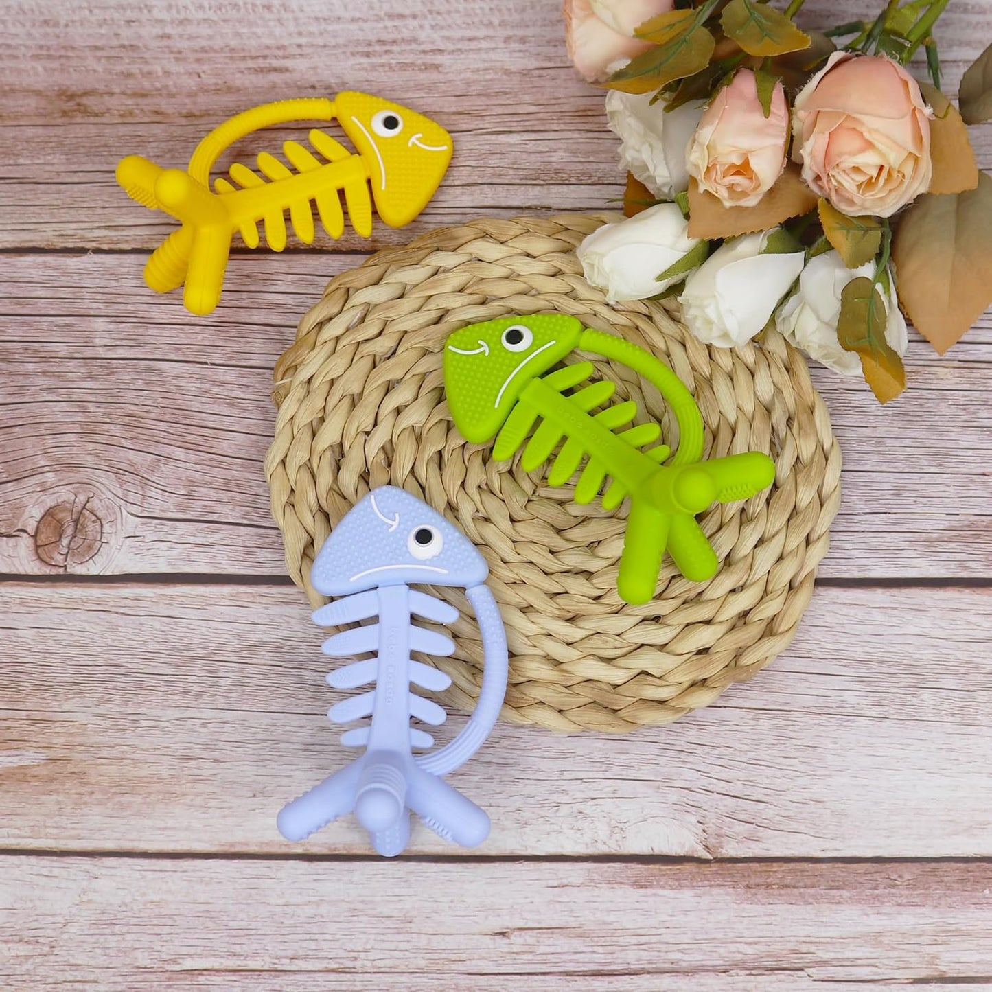 3in1 Infant Toys, Baby Teething Toys 0-3-6-12 Months, Teethers for Babies 3-6 6-12 Months for Teething Relief, Gift, Silicone,Sensory,Baby Toys 0-6 Months,USA Patent Pending,Fish Baby Blue