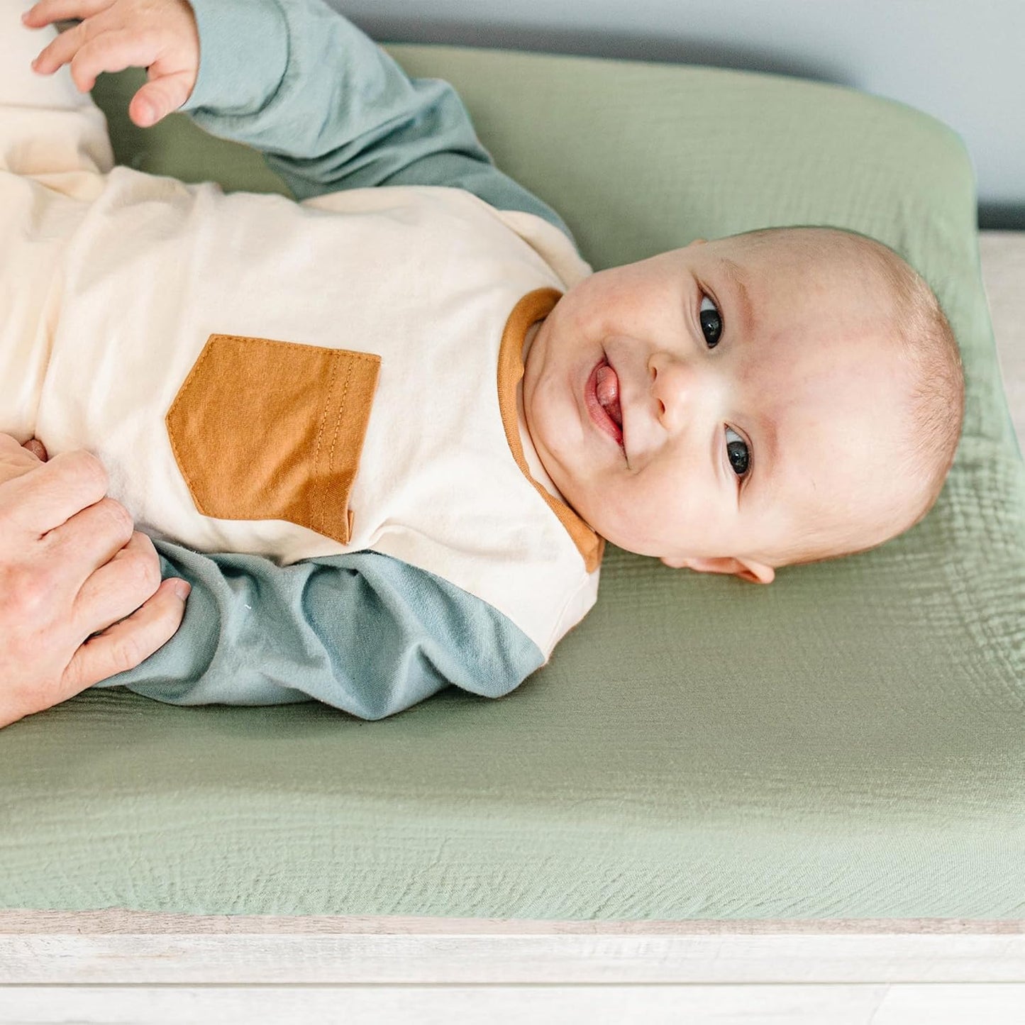 Konssy 2 Pack Muslin Changing Pad Covers for Boys, Ultra Soft & Breathable Cotton Baby Diaper Changing Table Covers, Neutral Nursery Diaper Changing Pad Sheets (Woodland,Sage)
