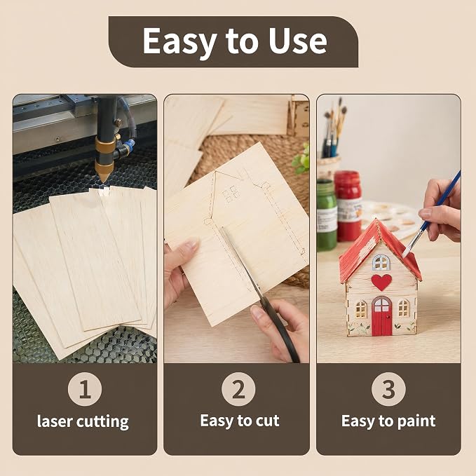 Balsa Wood Sheets, 5 Pack 12 x 4 x 1/16 Inch Unfinished Thin Wood Boards