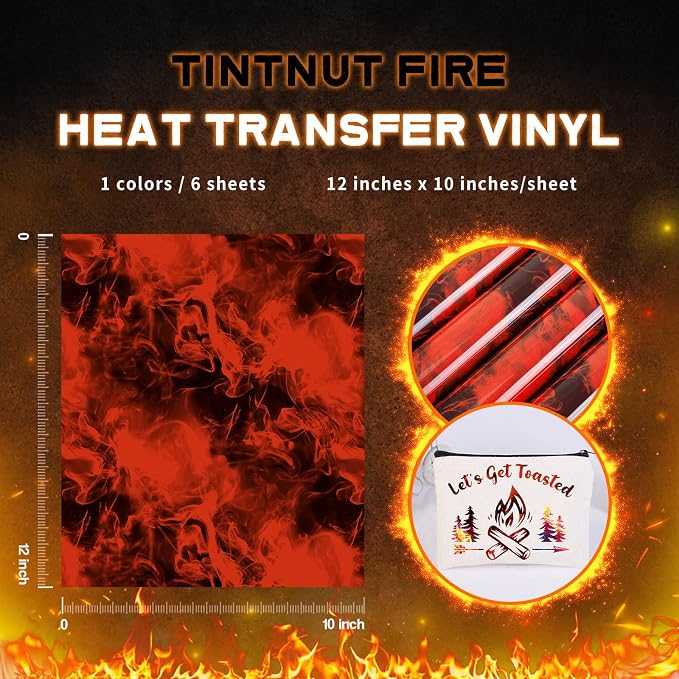 Tintnut Red Black Flame Heat Transfer Vinyl, stretch washable, suitable