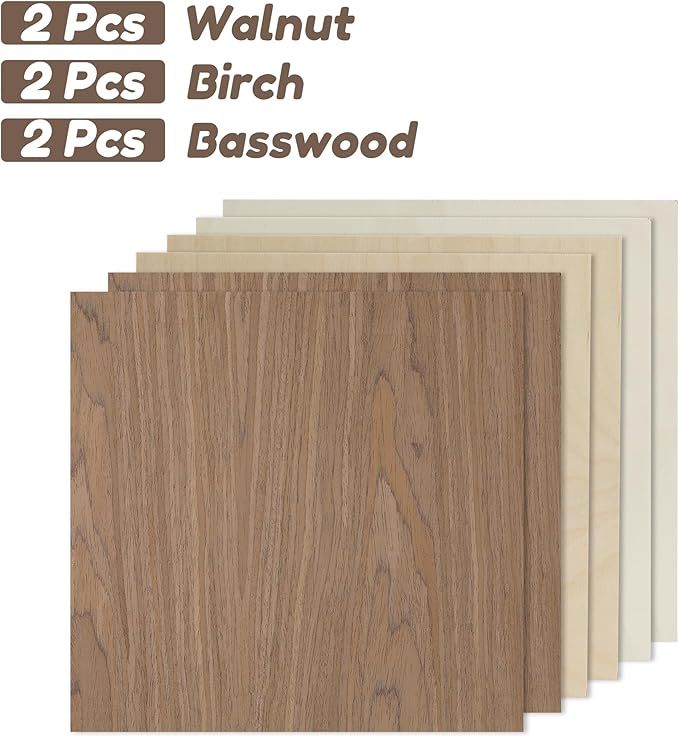 6 Pack Walnut Wood Plywood Sheets, Smooth Surface, Uniform Thickness, No Burrs