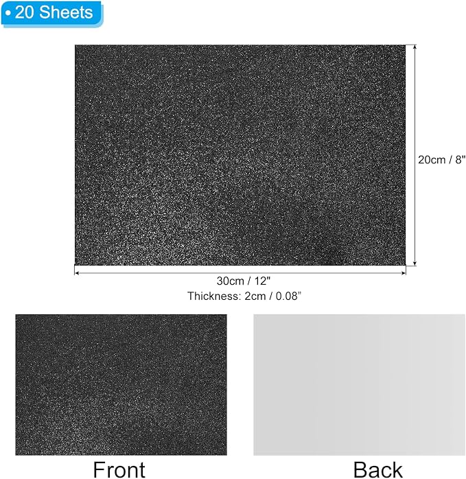 PATIKIL Black Shiny EVA Glitter Foam Sheet 11 x 8 Inch 2mm Thick