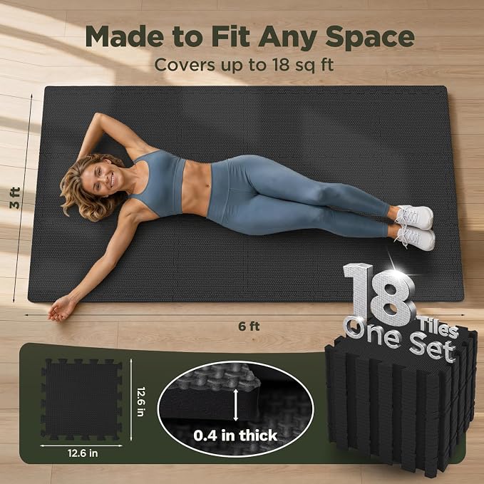 AIRHOP 18 PCS Gym Floor Mat, EVA Foam Puzzle Gym Mat, High-Density Interlocking