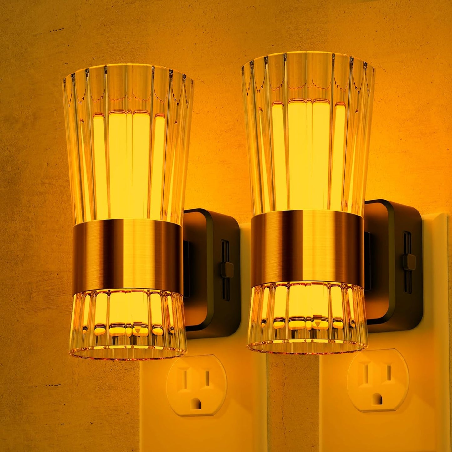 Night Light, Night Lights Plug into Wall, LED Amber NightLight with Dusk to Dawn Auto Light Sensor, Amber Light 0-100LM Adjustable Brightness, Wall Sconce Style Design for Bedroom Hallway, 2 Pack