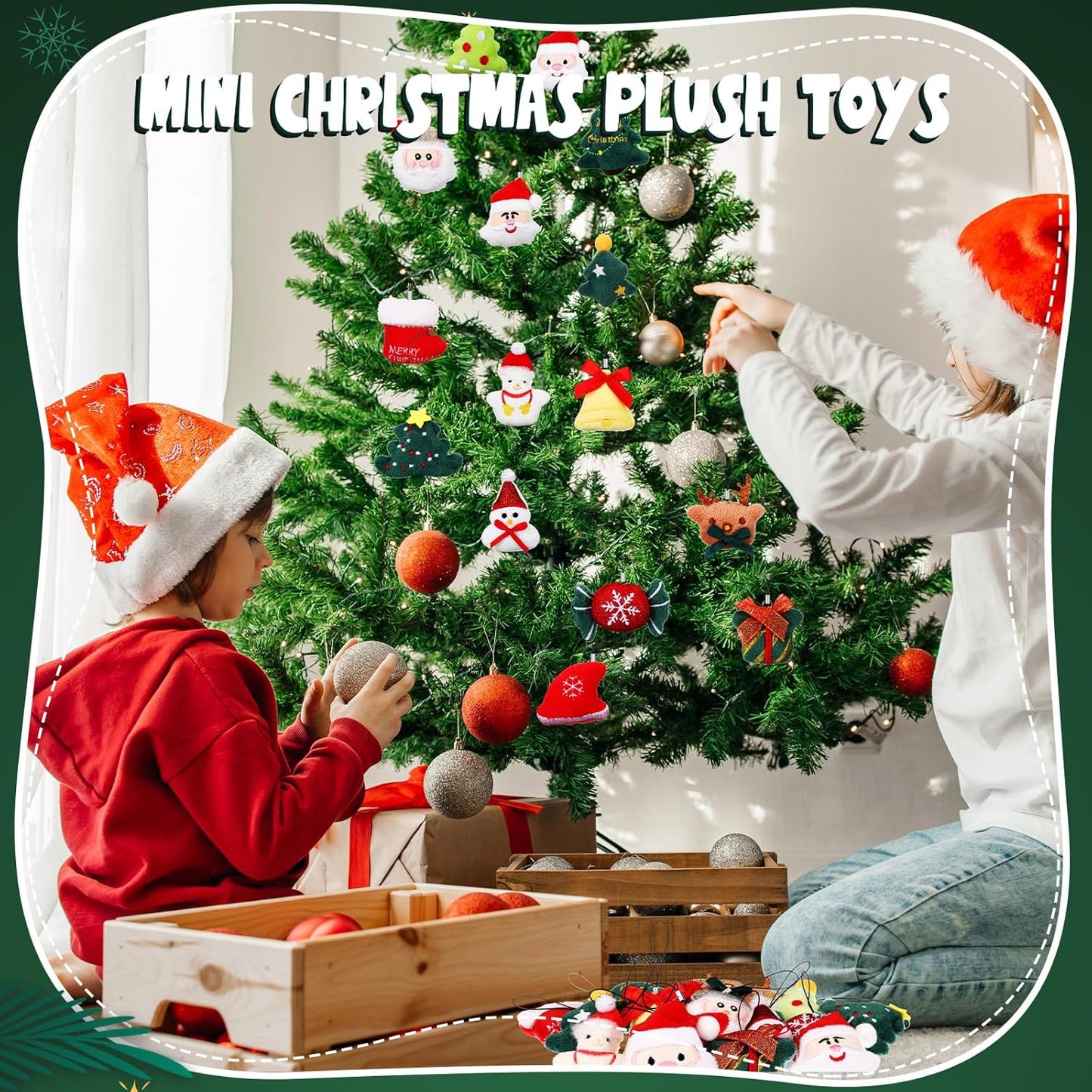 Libima 60 Pcs Christmas Mini Stuffed Animals Christmas Plush Keychain Santa Claus Tree Santa Hat Elk Bells Snowmen Hanging Plush Toys for Carnival Birthday Classroom Prizes Stocking Stuffer