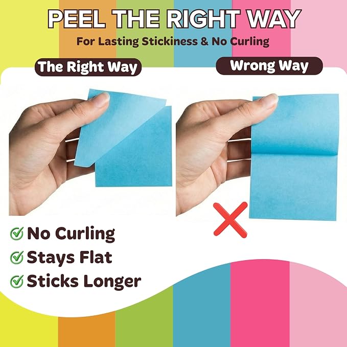 Sticky Notes 3x3 – 2026 Improved Adhesive, Very Very Sticky & Bright Neon