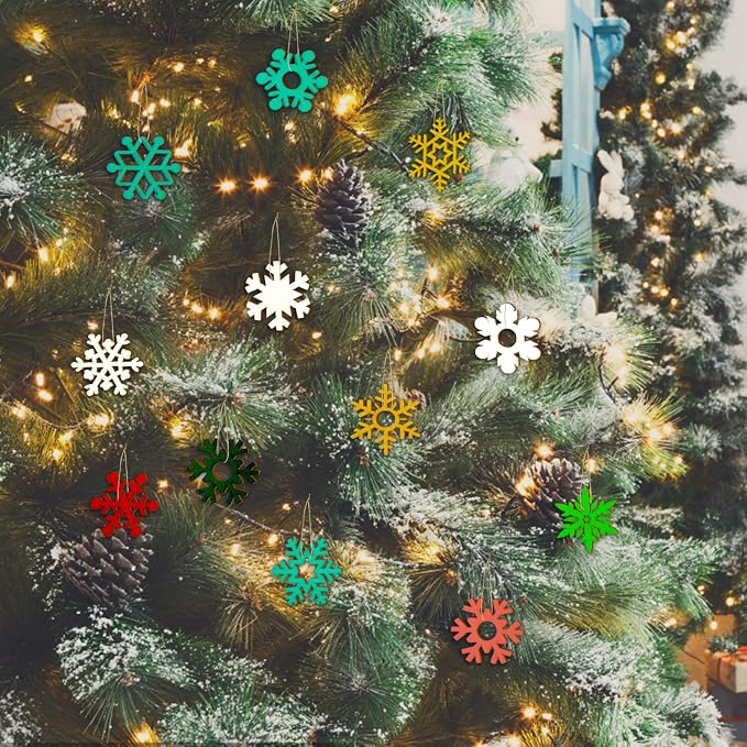 200 Pcs Unfinished Wooden Snowflake Ornament DIY Wood Snowflakes Cutouts Blank