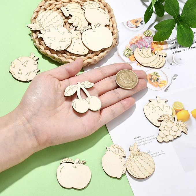 100 Pcs Unfinished Wooden Cutouts Fruit Wood Shapes Painting Wooden Crafts Wood