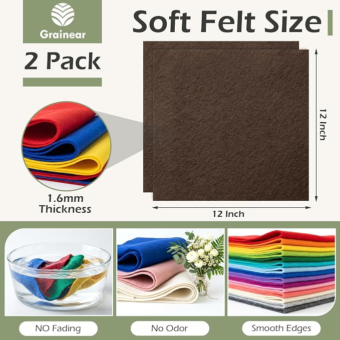 Brown Soft Felt Sheets for Crafts, 1.6mm Thick, Handmade Crafts, DIY Projects