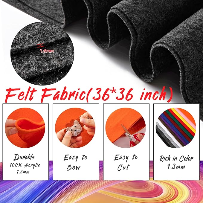 HaoFeijh Grey Felt Fabric 36" x 36", 1.4mm Thick Soft Felt Fabric Sheet