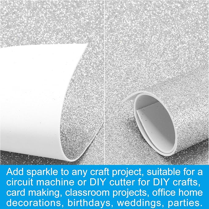 PATIKIL Silver Shiny EVA Glitter Foam Sheet 11.8 x 7.9 Inch 2mm Thick Sparkle