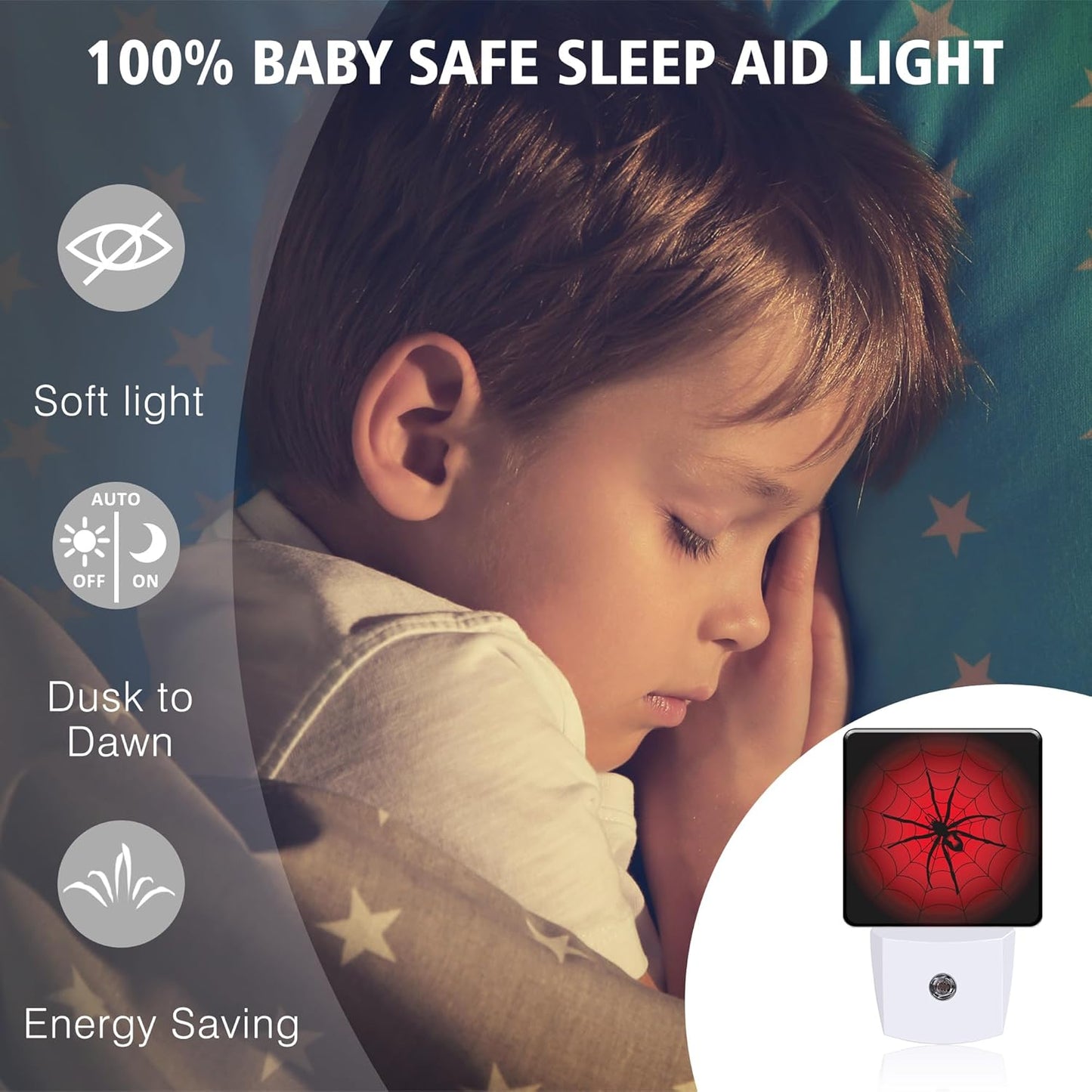 Red Spider Web Night Light Cobweb Trap Gossamer Plug in Night Lights LED Lamp with Dusk to Dawn Sensor Auto Energy Saving Square Lights for Bedroom Bathroom Hallway Home Wall Decor Nightlight