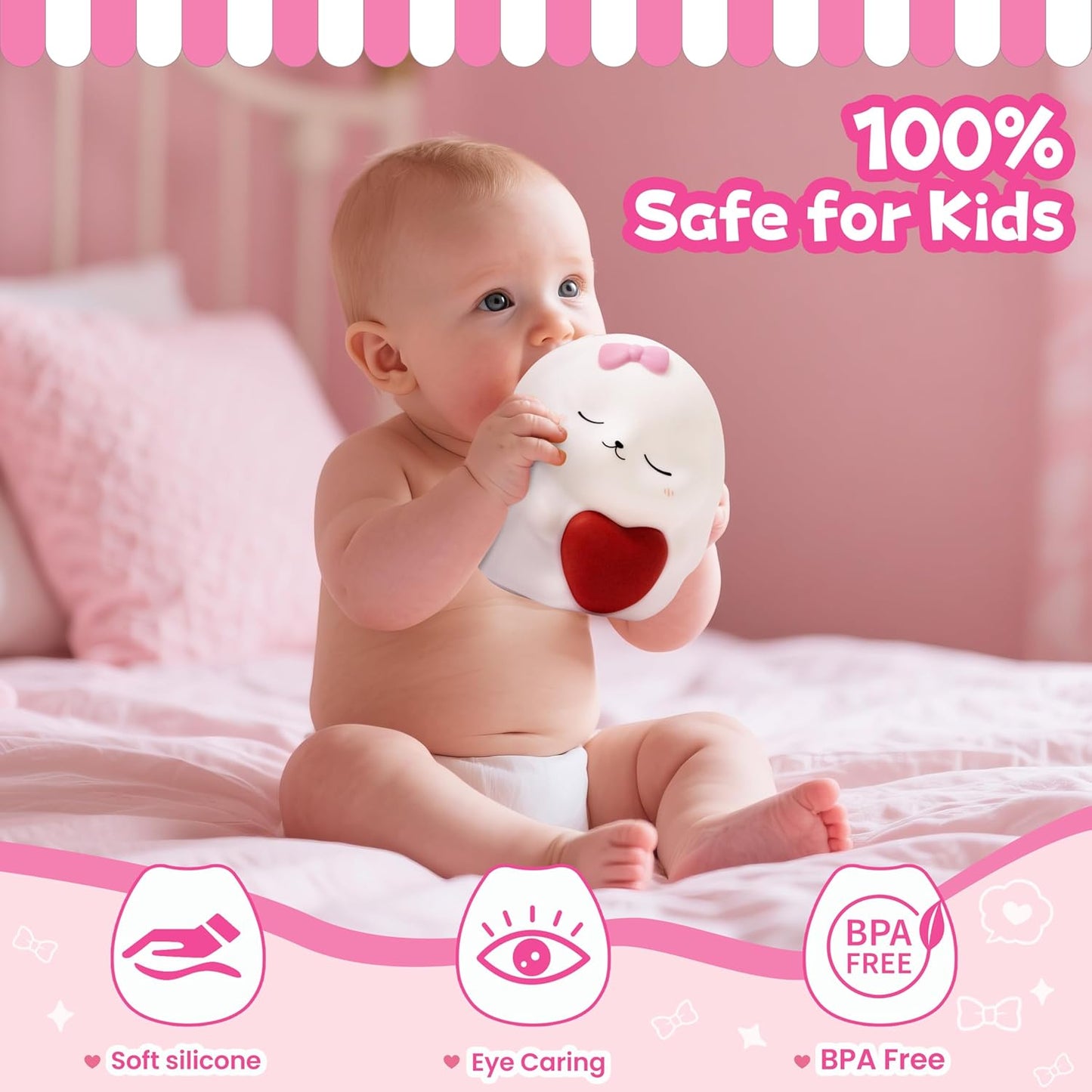 Night Light for Kids, Rechargeable Dimmable Silicone LED Nightlight with 7 Colors, Baby Nursery Night Lamp, Touch Squishy Lamp, Cute Gifts for Girls, Boys, Toddler Room Decor, Rabbit