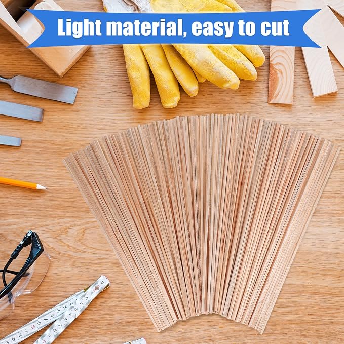 Yulejo 60 Pieces Balsa Wood Sticks 1/8 x 1/8 x 12 Inch Hardwood Square Dowels