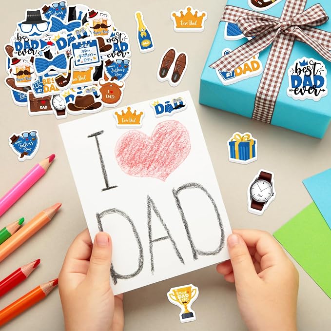 300Pcs Father's Day Foam Stickers, Cute Beard Tie Dad Foam Sticker Self