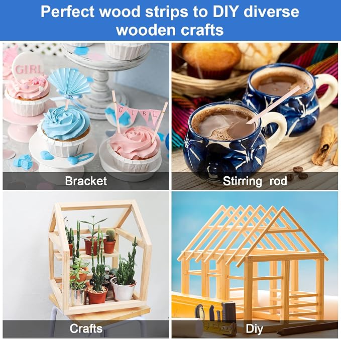 280Pcs Balsa Wood Sticks 1/8 x 1/8 x 12 inch Wood Strip Square Wooden Dowel |
