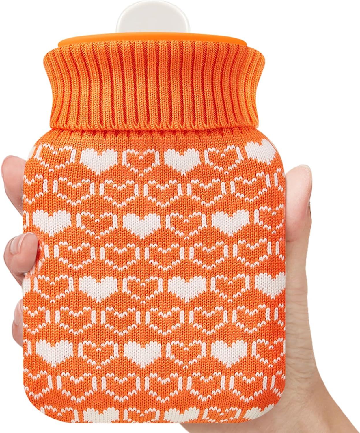 Amylove Mini Hot Water Bottle 320ml for Hot & Cold Compress with Cover Silicone Microwave Heating Small Water Bag for Travel Pain Relief Holiday Gifts(Orange)