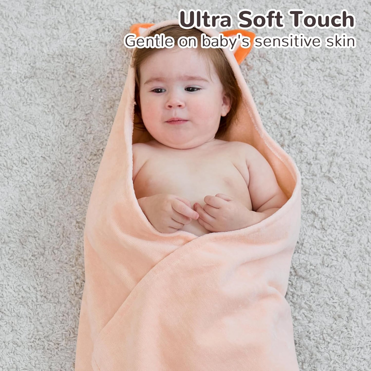 Viviland 2 Pack Hooded Baby Towels, Soft 100% Cotton Baby Bath Towels with Hood, Extra Thick and Absorbent, Essential for Newborns, Kids, Infants - Girls and Boys (Fox & Rabbit)