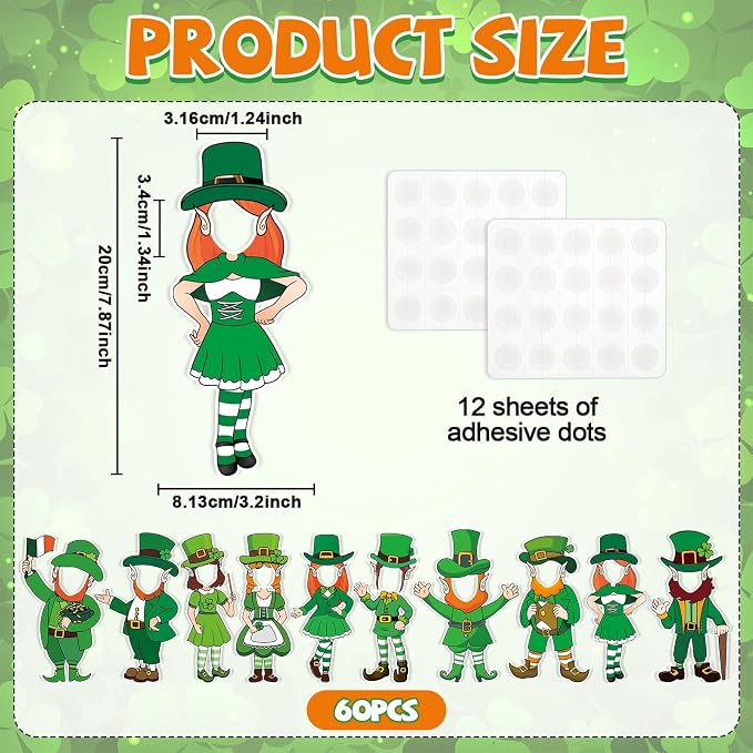 OBUSATT 60 Pcs St. Patrick's Day Leprechaun Theme Cutouts March Bulletin Board