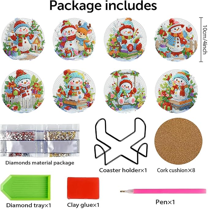 Benjenes 8PCS Christmas Diamond Art Coasters Kit