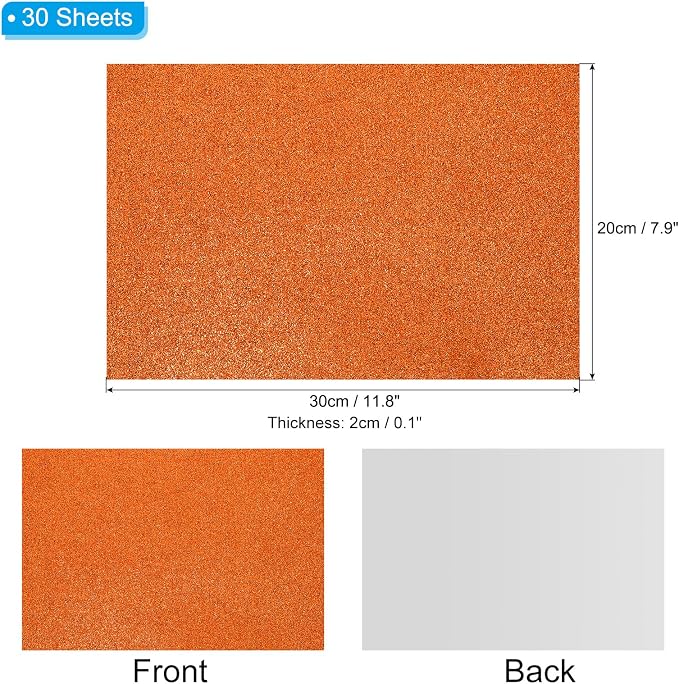 PATIKIL 30Sheets Orange EVA Glitter Foam Sheet 11.8 x 7.9 Inch 2mm Thick
