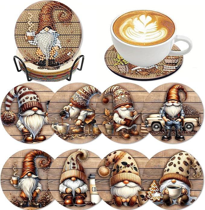 Clendo 8 Pcs 5D Diamond Art Coasters Kits